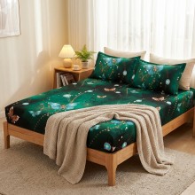 Спален комплект чаршафи с ластик от 3 части, Водна градина