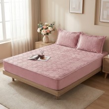 Спален комплект чаршафи с ластик от 3 части, Кадифе - Розов