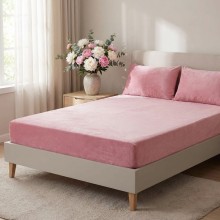 Спален комплект чаршафи с ластик от 3 части, Вера - Розов