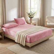 Спален комплект чаршафи с ластик от 3 части, Вера - Розов