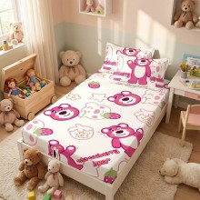 Единичен комплект чаршафи с ластик  от 3 части, Мече