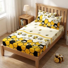 Единичен комплект чаршафи с ластик  от 3 части, Пчелички
