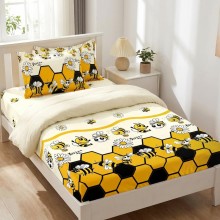 Единичен комплект чаршафи с ластик  от 3 части, Пчелички