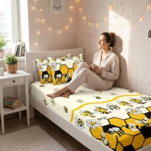 Единичен комплект чаршафи с ластик  от 3 части, Пчелички