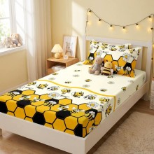 Единичен комплект чаршафи с ластик  от 3 части, Пчелички