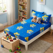 Единичен комплект чаршафи с ластик от 3 части, Меченце