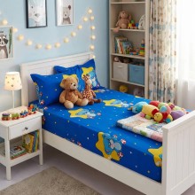 Единичен комплект чаршафи с ластик от 3 части, Меченце