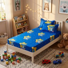 Единичен комплект чаршафи с ластик от 3 части, Меченце