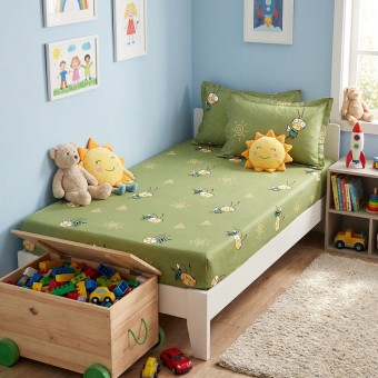 Единичен комплект чаршафи с ластик от 3 части, Грас