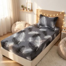 Единичен комплект чаршафи с ластик от 3 части, Перце