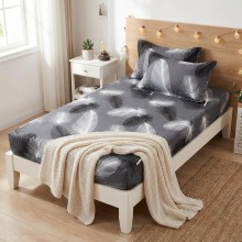 Единичен комплект чаршафи с ластик от 3 части, Перце