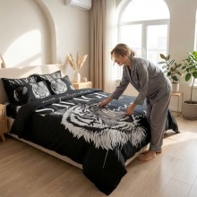 3D комплект чаршафи, от 6 части - Бял тигър