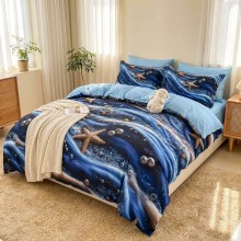 5D спален комплект чаршафи- Морско дъно, от 6 части с ластик