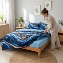 5D спален комплект чаршафи- Морско дъно, от 6 части с ластик