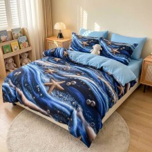 5D спален комплект чаршафи- Морско дъно, от 6 части с ластик