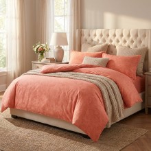 Спален комплект чаршафи,  Флори оранжев