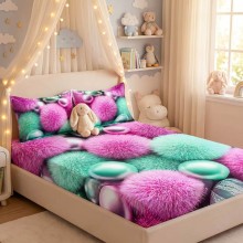 Спален комплект чаршафи с ластик от 3 части, Пухи