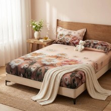 Спален комплект чаршафи с ластик от 3 части, Цвети