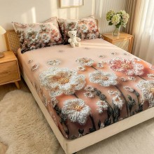 Спален комплект чаршафи с ластик от 3 части, Цвети