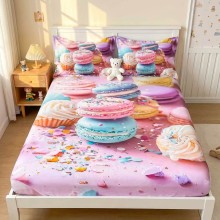 Спален комплект чаршафи с ластик от 3 части, Макарон