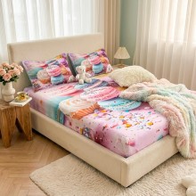 Спален комплект чаршафи с ластик от 3 части, Макарон