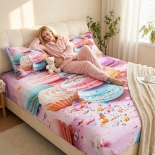 Спален комплект чаршафи с ластик от 3 части, Макарон