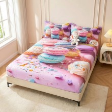 Спален комплект чаршафи с ластик от 3 части, Макарон