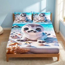 Спален комплект чаршафи с ластик от 3 части, Тюленче