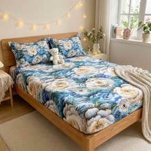 Спален комплект чаршафи с ластик от 3 части, Синева