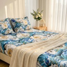 Спален комплект чаршафи с ластик от 3 части, Синева