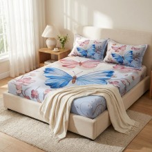 Спален комплект чаршафи с ластик от 3 части, Пеперуда