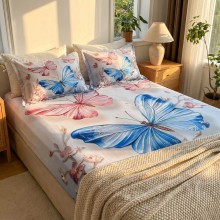 Спален комплект чаршафи с ластик от 3 части, Пеперуда