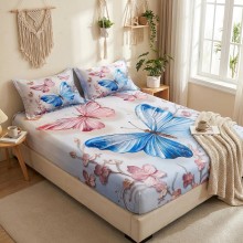 Спален комплект чаршафи с ластик от 3 части, Пеперуда