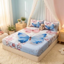 Спален комплект чаршафи с ластик от 3 части, Пеперуда