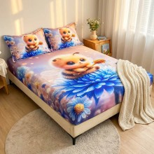 Спален комплект чаршафи с ластик от 3 части, Пчеличка