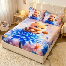 Спален комплект чаршафи с ластик от 3 части, Пчеличка