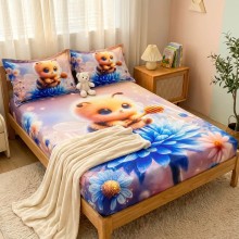 Спален комплект чаршафи с ластик от 3 части, Пчеличка