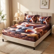 Спален комплект чаршафи с ластик от 3 части, Лисичка