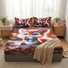 Спален комплект чаршафи с ластик от 3 части, Лисичка