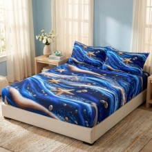 Спален комплект чаршафи с ластик от 3 части, Морско дъно