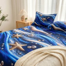Спален комплект чаршафи с ластик от 3 части, Морско дъно