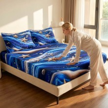 Спален комплект чаршафи с ластик от 3 части, Морско дъно
