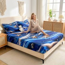 Спален комплект чаршафи с ластик от 3 части, Морско дъно