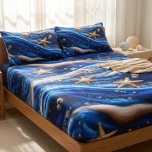 Спален комплект чаршафи с ластик от 3 части, Морско дъно