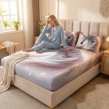 Спален комплект чаршафи с ластик от 3 части, Кон