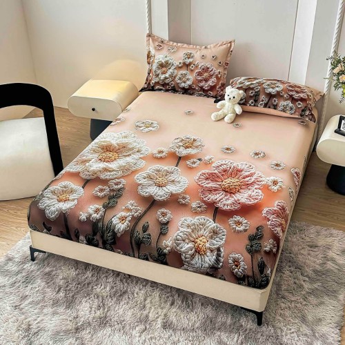 Спален комплект чаршафи с ластик от 3 части, Цвети