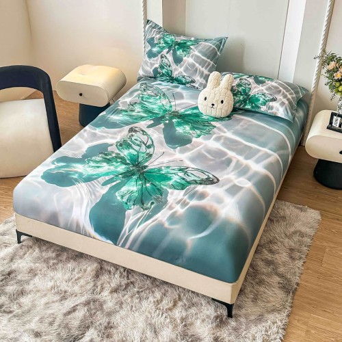 Спален комплект чаршафи с ластик от 3 части, Пеперуди