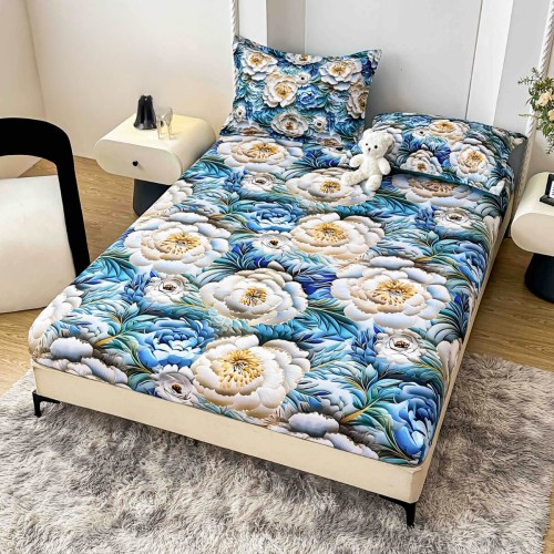 Спален комплект чаршафи с ластик от 3 части, Синева