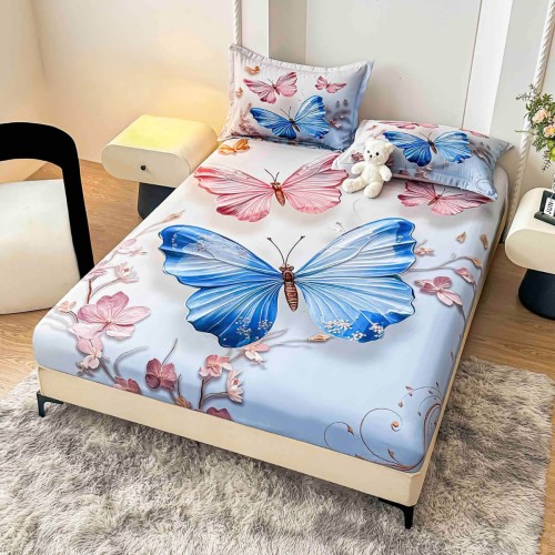 Спален комплект чаршафи с ластик от 3 части, Пеперуда