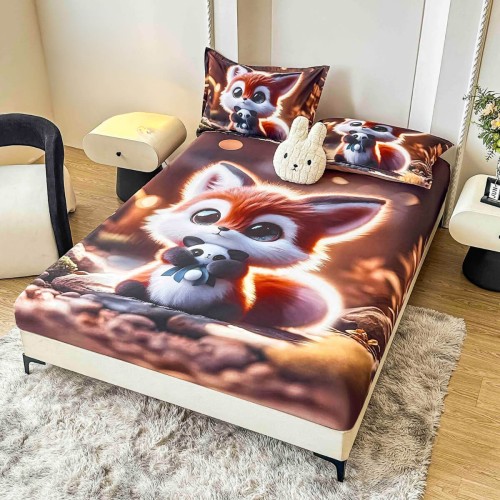 Спален комплект чаршафи с ластик от 3 части, Лисичка